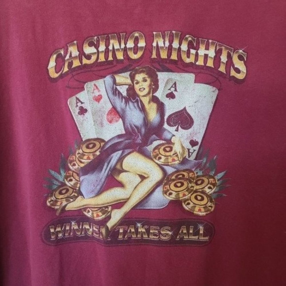 Retro Red Plus Casino‎ Night Graphic T-shirt Tee 2X